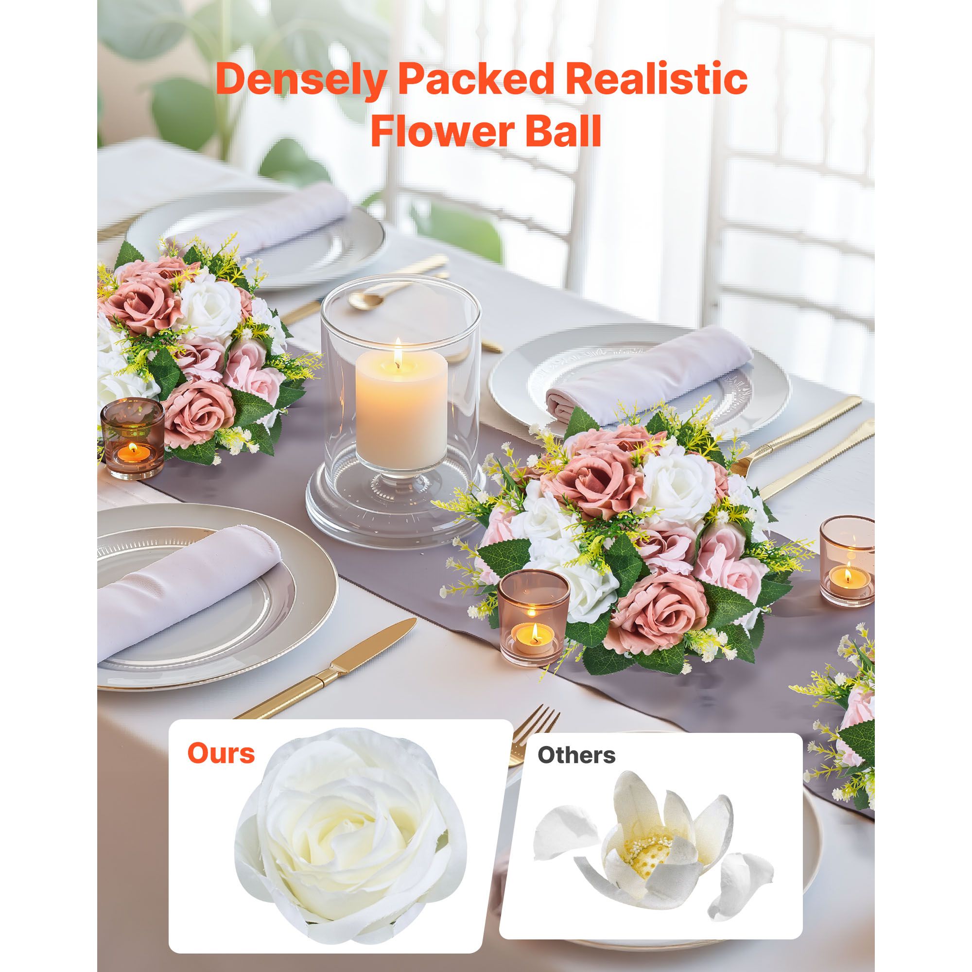 Flower Ball Arrangement Bouquet 10PCS, 240 mm Diameter Artificial Flower Balls Wedding Table Centerpieces, Faux Rose Arrangements for Wedding Centerpiece Home — image 2