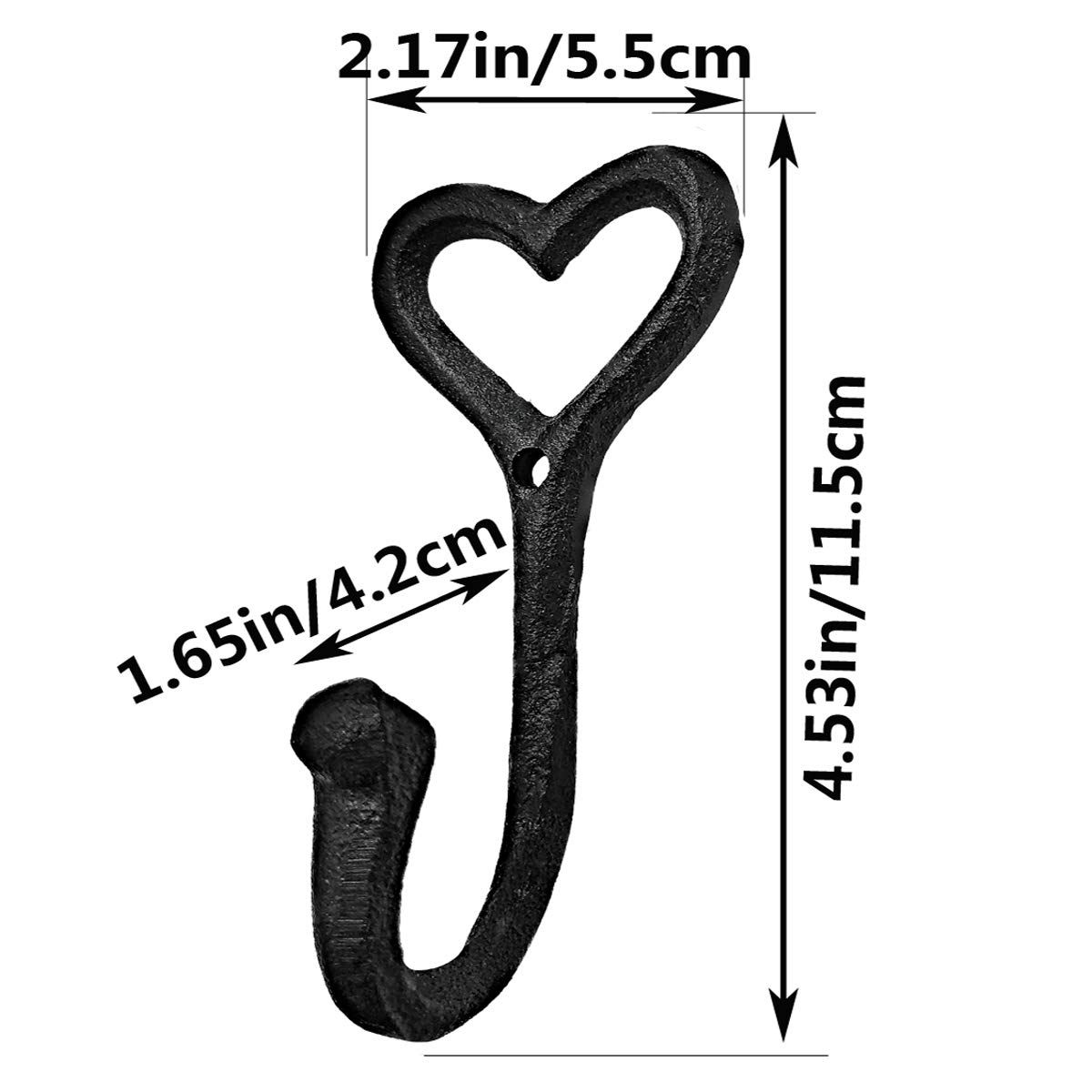 Heavy Duty Coat Hooks, 4pcs Cast Iron Love Heart Shape Wall Hooks for Hanging Coats, Black No Rust Hooks for Scarf, Bag, Towel โ image 2