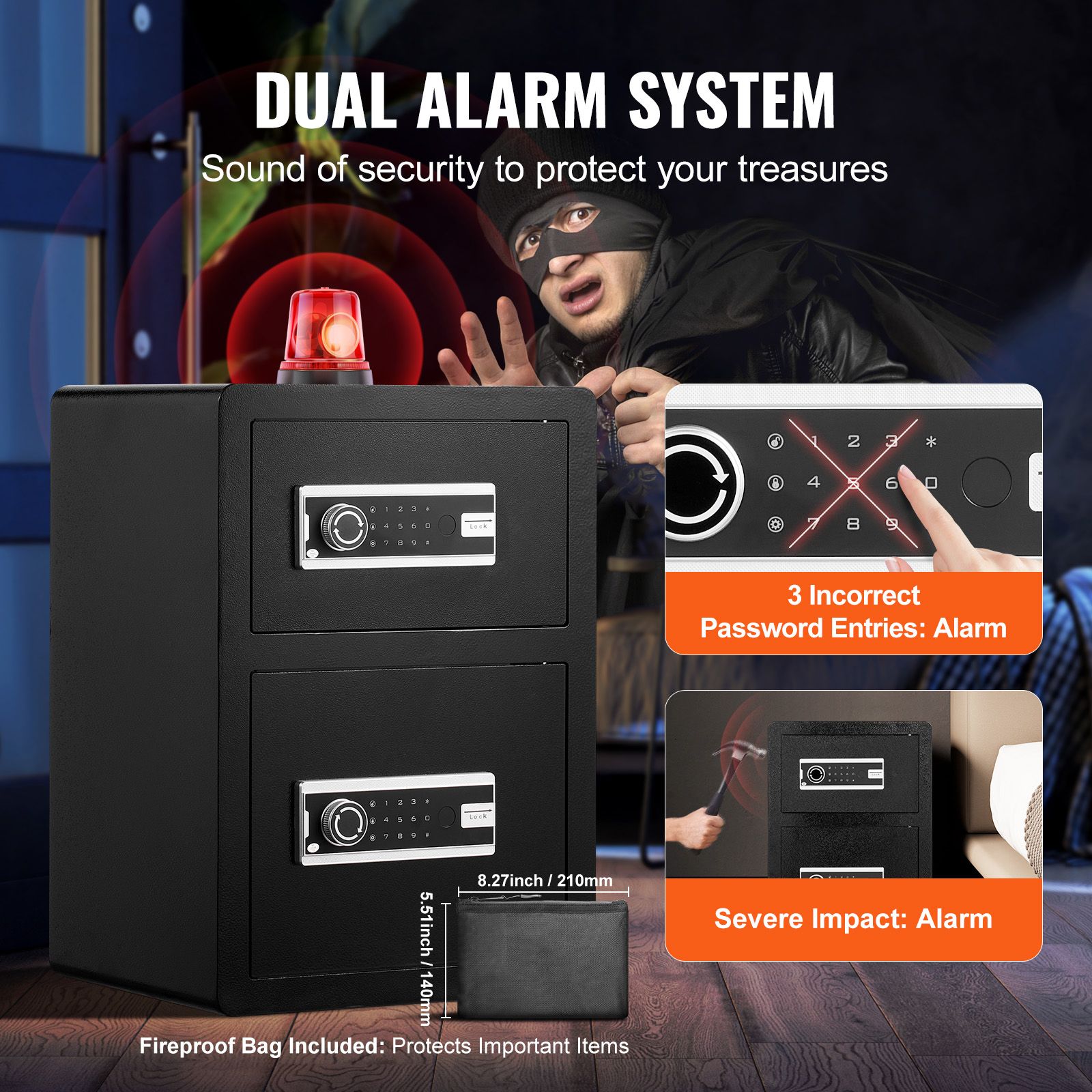 Double Door 3.5 cu.ft Safe Box with Key Lock Password Fireproof Bag Black โ image 5