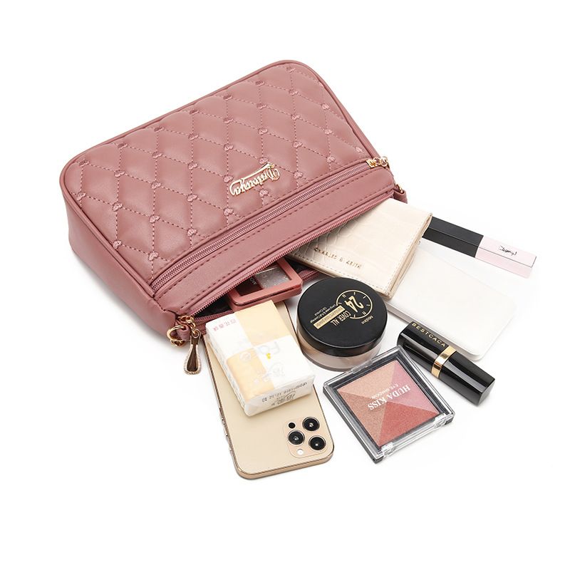 Red PU Leather Quilted Crossbody Bag for Women - Compact Multi-Compartment Shoulder Purse โ image 3