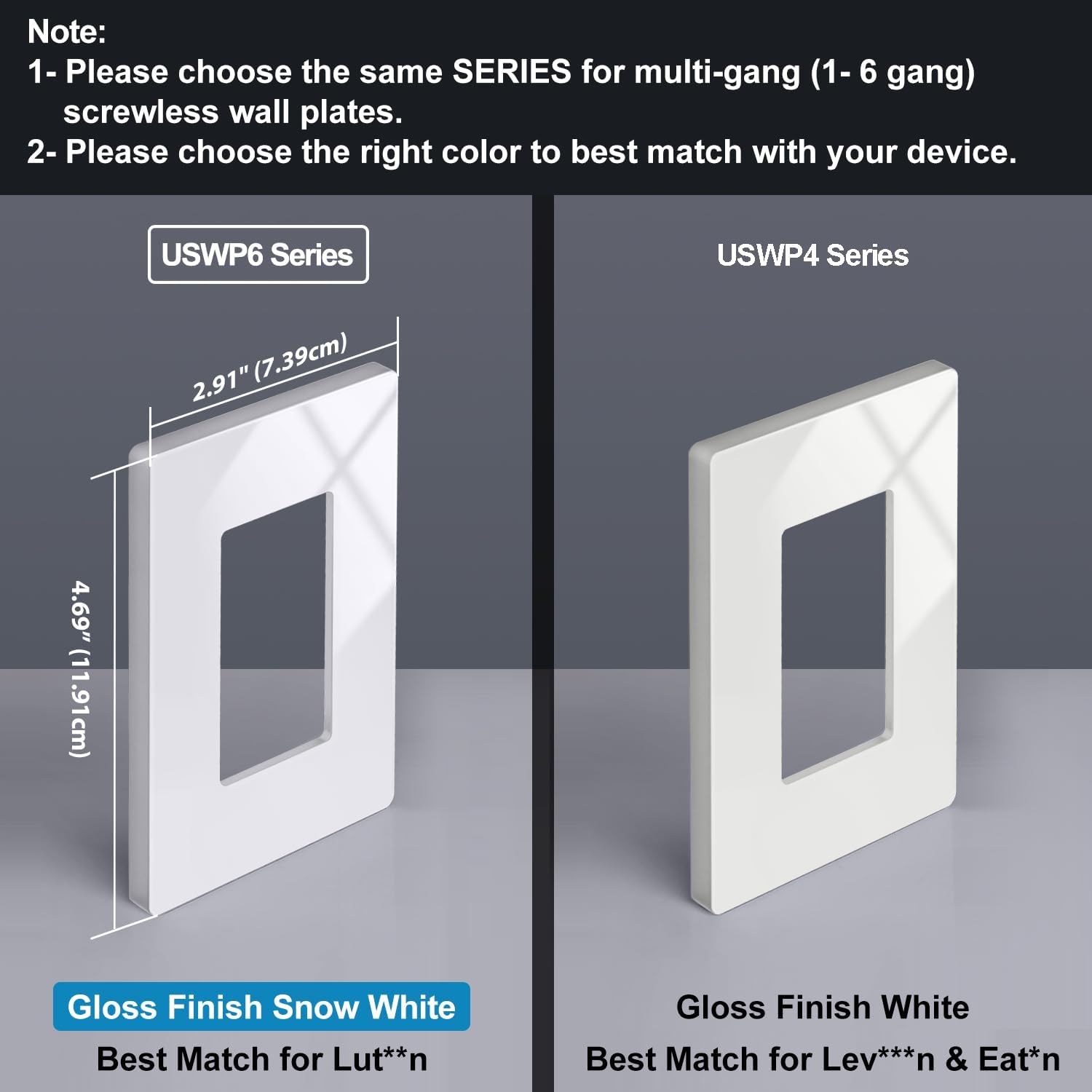 10 Pack of 1-Gang Screwless Wall Plate, USWP6 Gloss Snow White Series, Decorator Outlet Cover, 11.91cm x 7.39cm, Switch Plate Cover for Light Switch, Dimmer — image 2