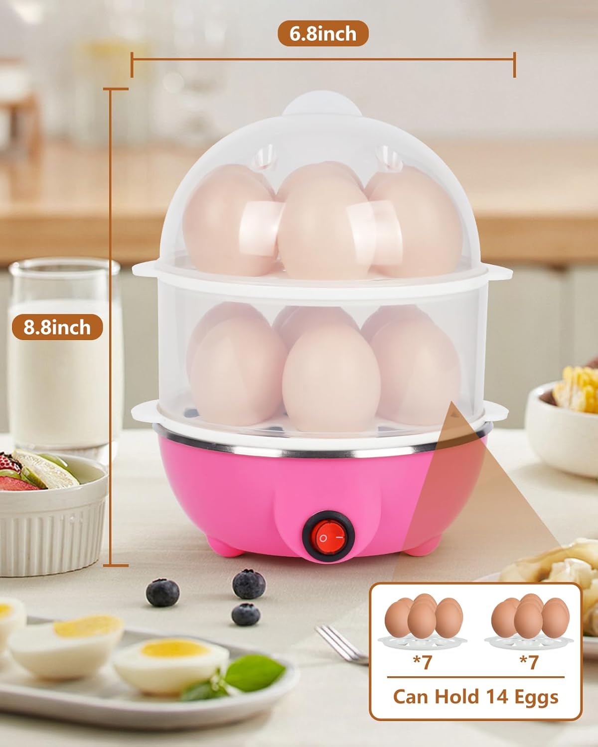 Electric Egg Cooker 14 Egg Capacity Double Layer with Timer Automatic Shut-Off 350W Multifunctional for Steaming Eggs Heating Milk Food Yellow — image 3