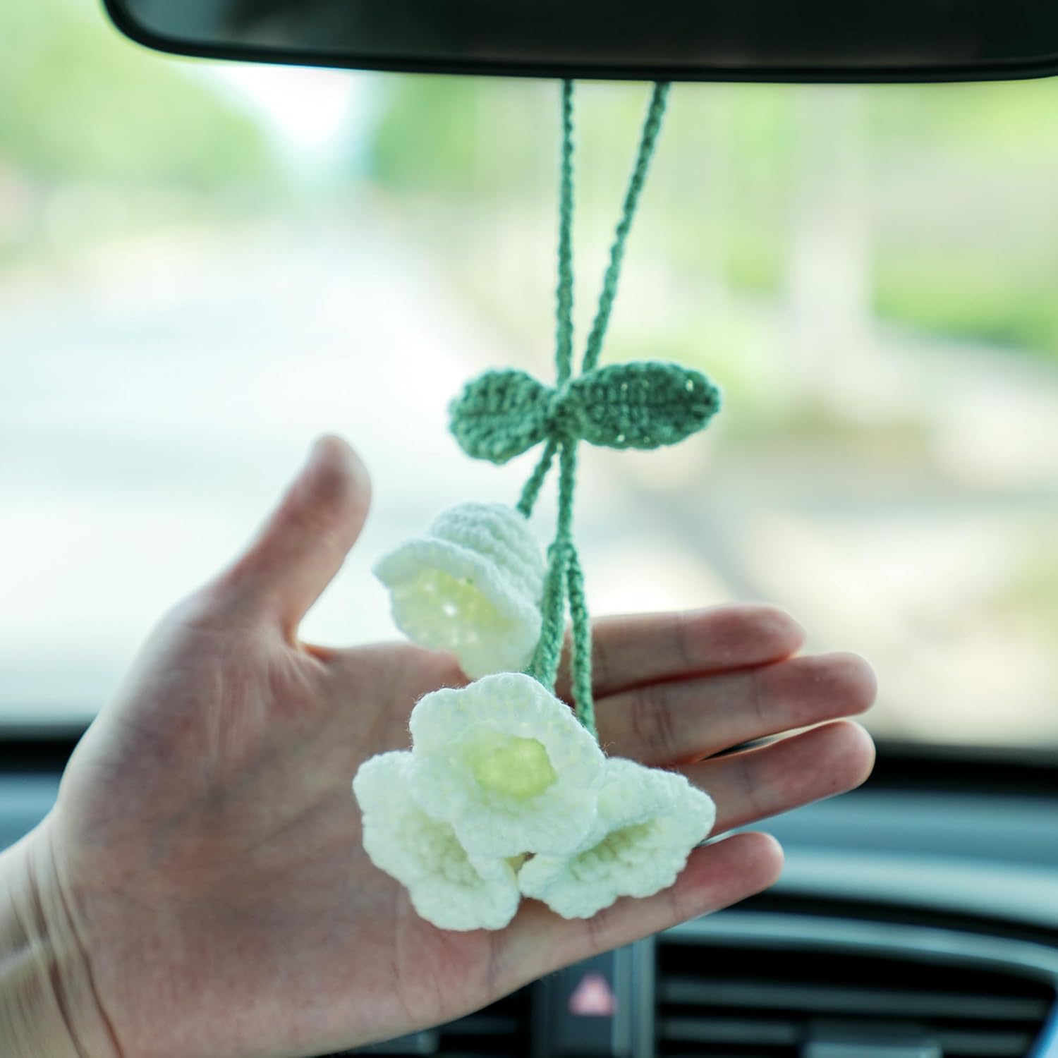 Lily Flower Hand Knitted Car Mirror Suspension Accessories, Rearview Mirror Accessories Car Decoration for Men and Women — image 4