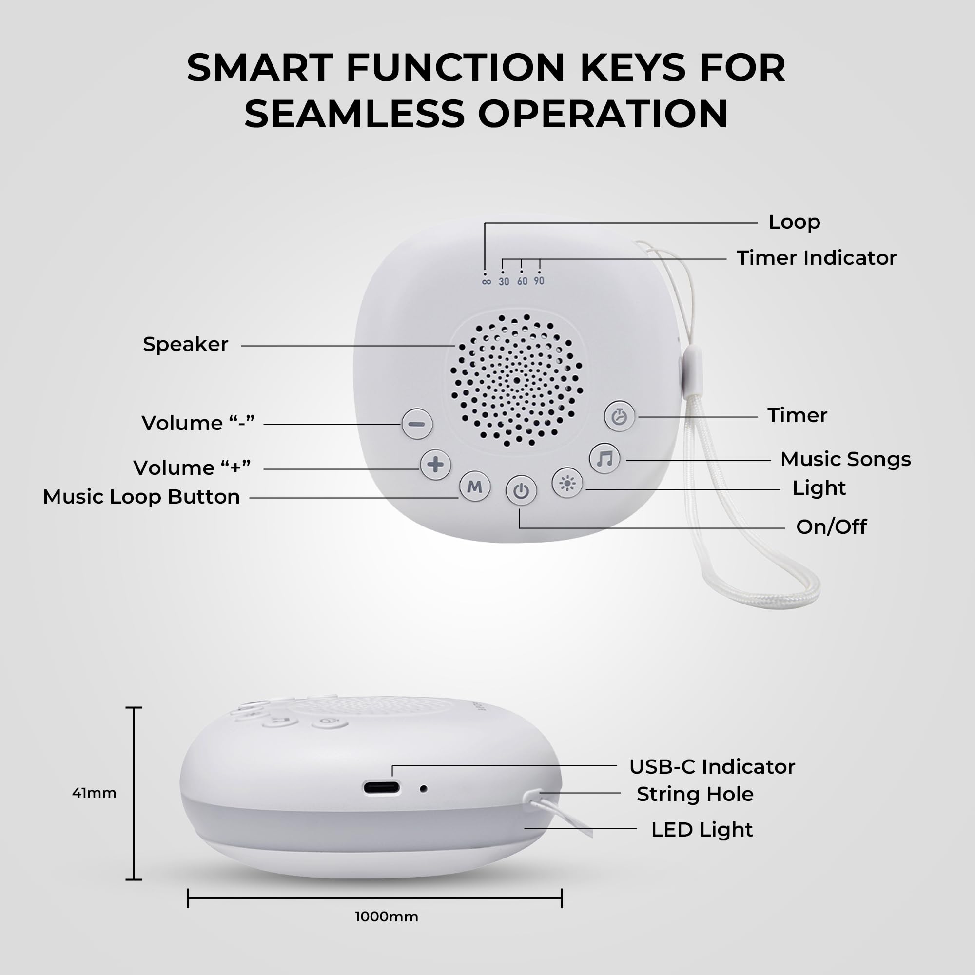 Portable White Noise Machine with 20 Soothing Sounds & RGB LED Night Light – Compact Sleep Sound Device for Babies, Adults & Travel — image 6
