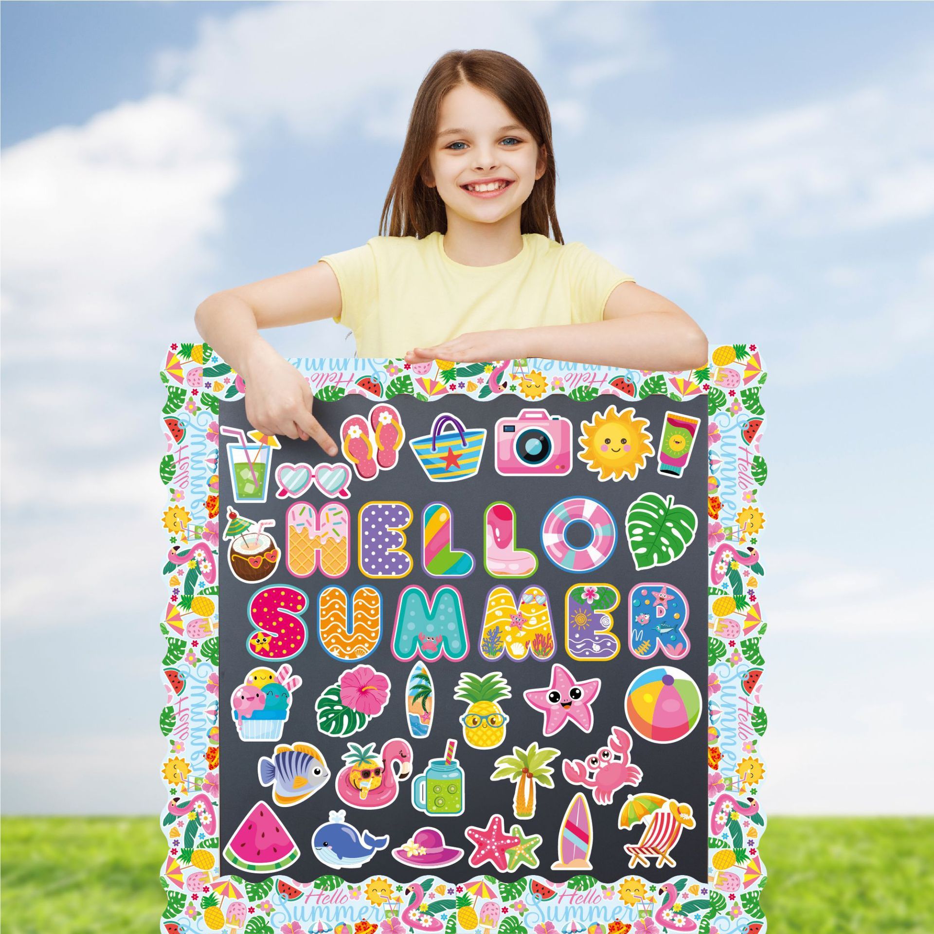 57 Pcs Summer Cutouts Beach Hawaiian Theme Bulletin Board Decoration Tropical Fruits Paper Cut Outs with 100 Pcs Glue Point โ image 3