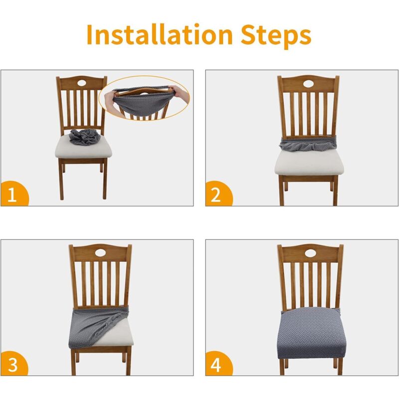 4 pcs Stretch Chair Covers Jacquard Embossed Removable Washable For Dining ROom Kitchen Office Hotel (With Back Straps) — image 3