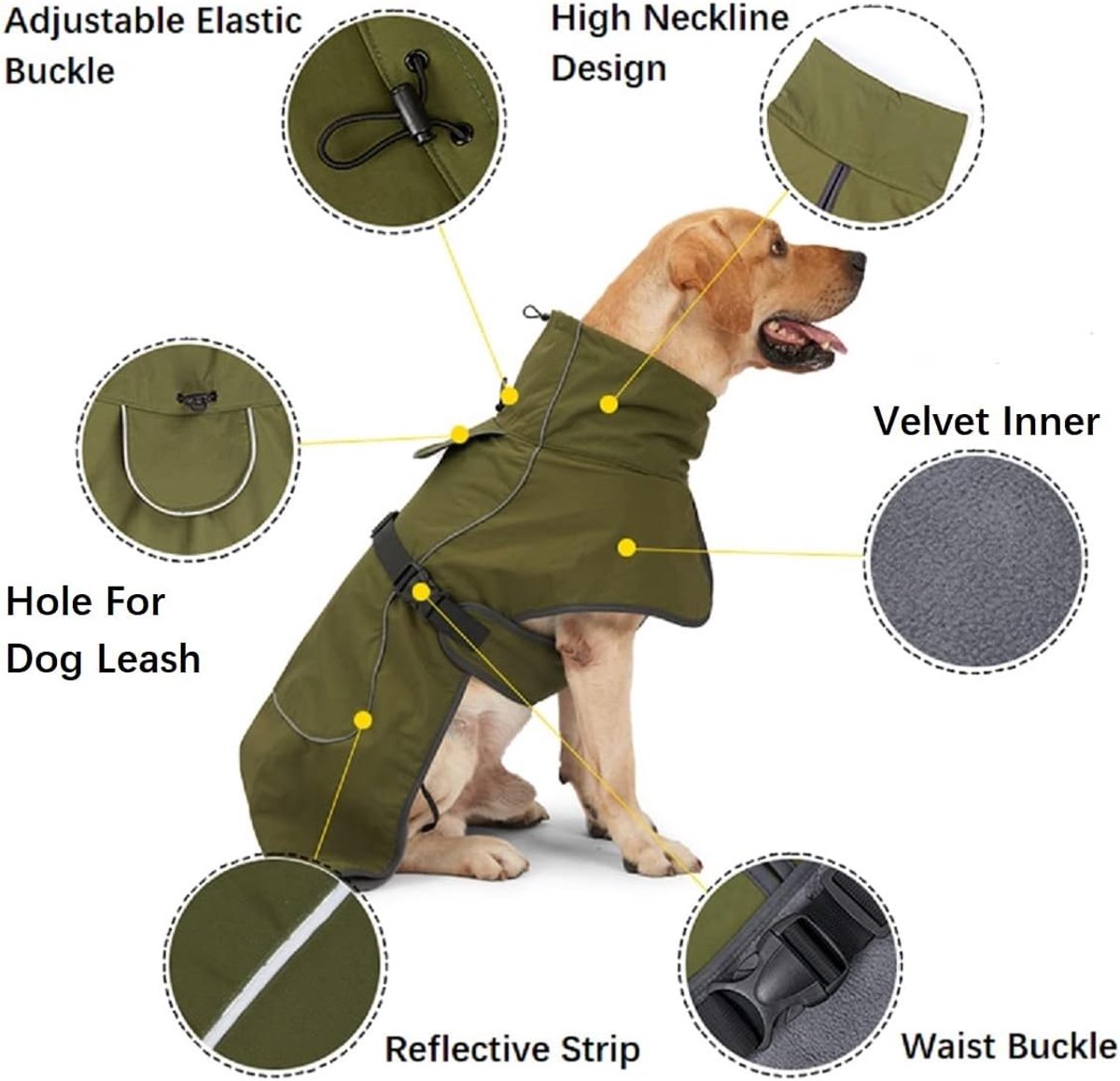 Dog Raincoat - Dog Jacket - Waterproof Winter Dog Coat - Windproof Dog Coat - Winter Dog Coat - Reflective Strip - Green - Size S - Perfect for Small โ image 4