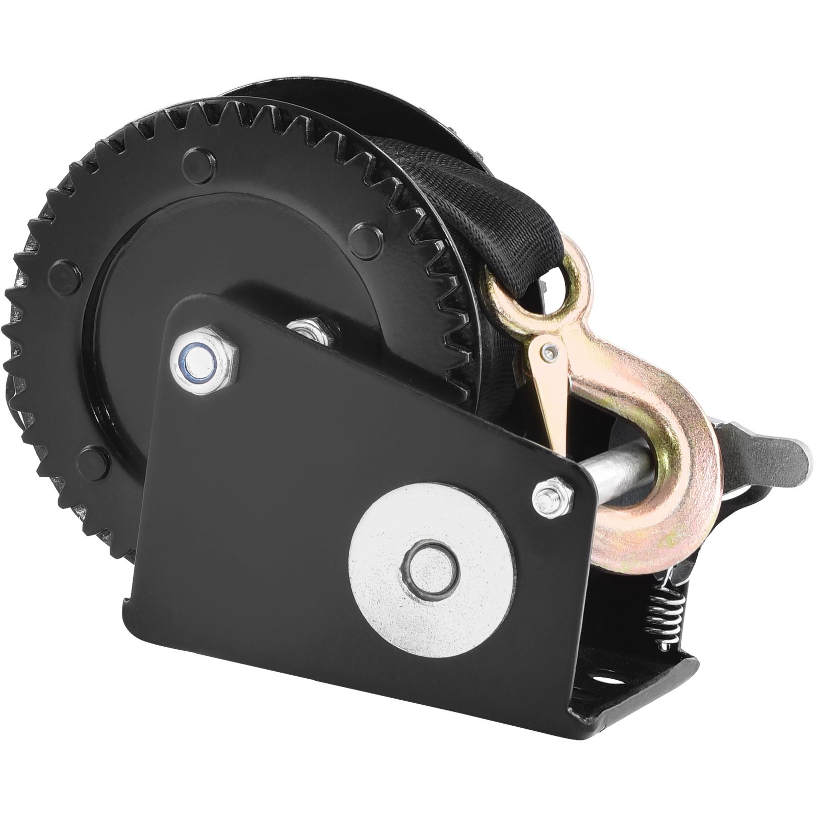 Hand Winch, 907.1 kg Pulling Capacity, Boat Trailer Winch Heavy Duty Rope Crank with 7 m Polyester Strap and Two-Way Ratchet, Manual Operated Hand Crank Winch