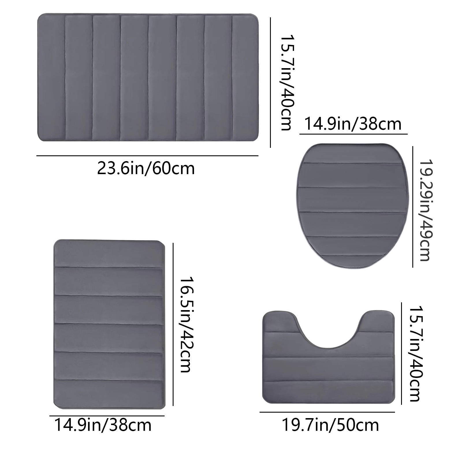 Bathroom Rugs Sets 4 Piece, Bath Mat Set and Oval Toilet Base with Rubber Backing, Plush Absorbent Shaggy Chenille Washable Mats, Includes 16x24", 16x20" — image 4