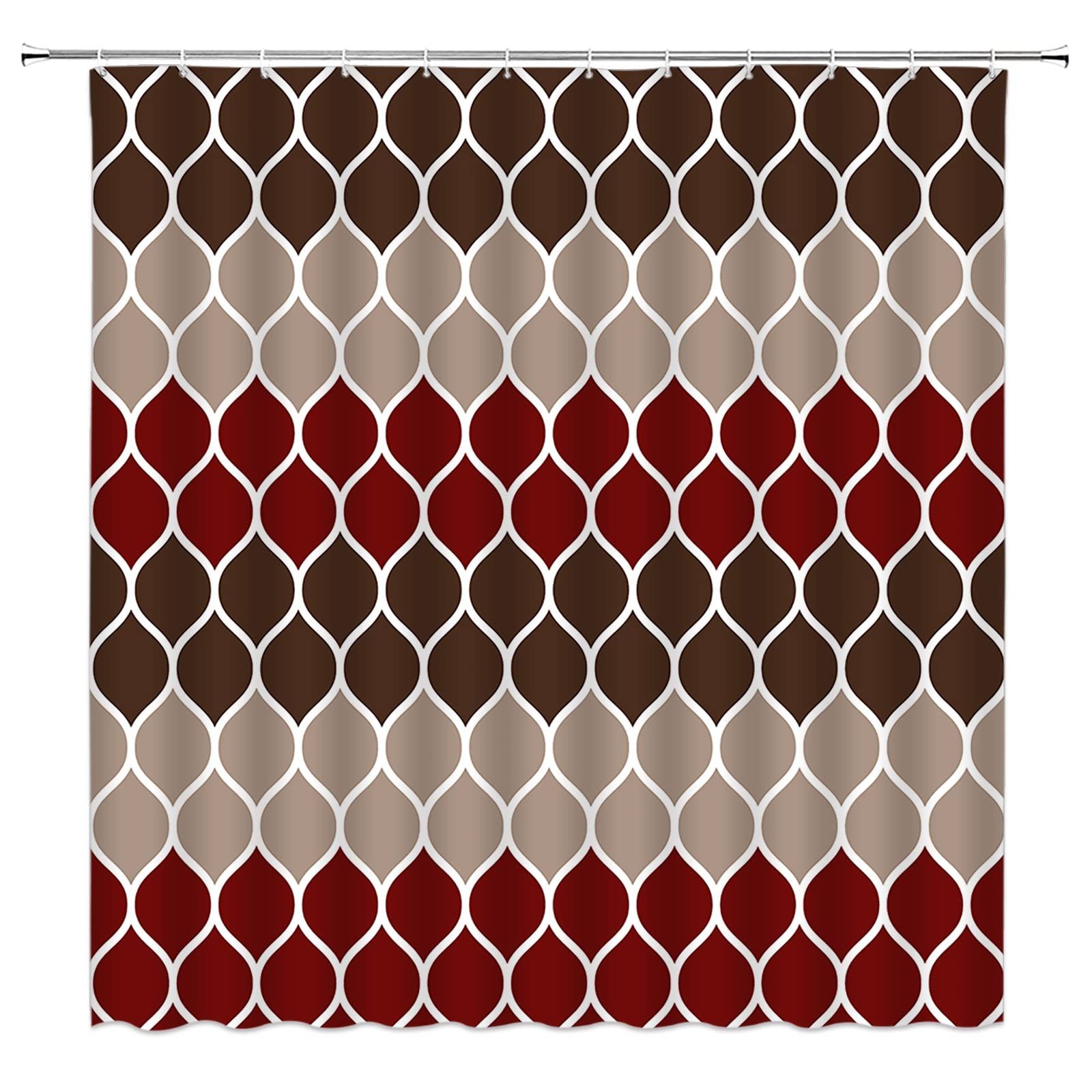 Brown Geometric Shower Curtain Red Tan Creative Home Textured Modern Home Fabric Bathroom Curtains Decor Set with (72" WX72 H)