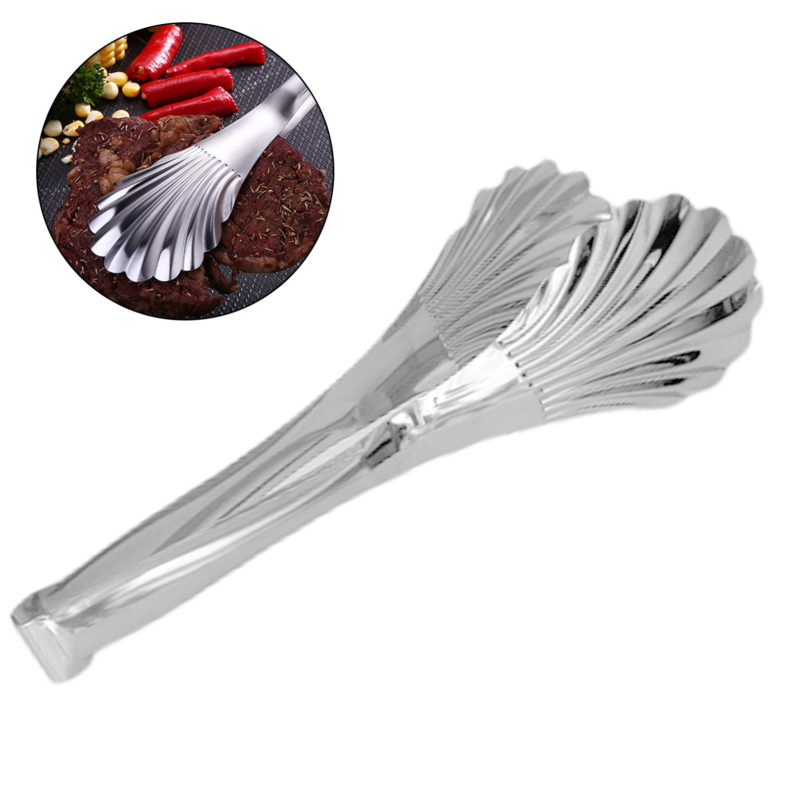 Cooking Tongs Multipurpose Heat Resistance Shell Shape Stainless Steel Kitchen Tongs for Cooking Barbecue Serving 201 (28cm/11.0in) — image 6