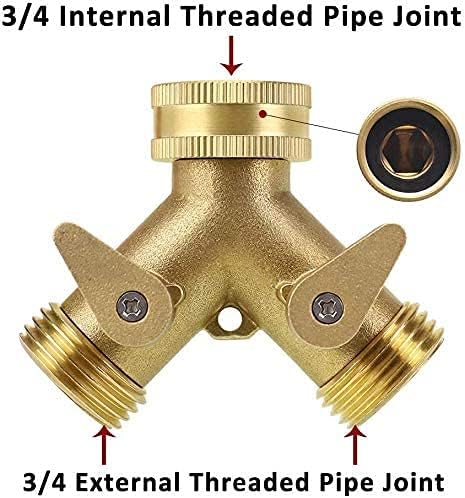 2 Way Heavy Duty Brass Garden Hose Connector Tap Splitter for Lawn and Garden - Outlet Splitter, Hose Spigot Adapter with 2 Valves, Plus 4 Extra Rubber Washers — image 3