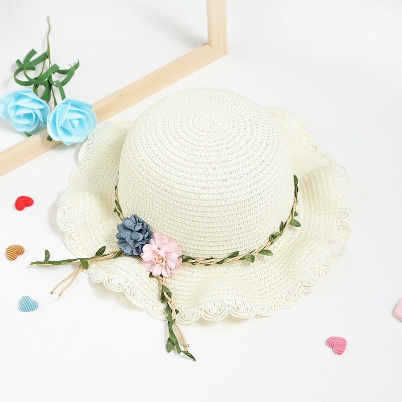 White Girls Summer Princess Straw Hat and Matching Purse Set - Breathable Floral Wide Brim Sun Protection Sun Hat — image 2