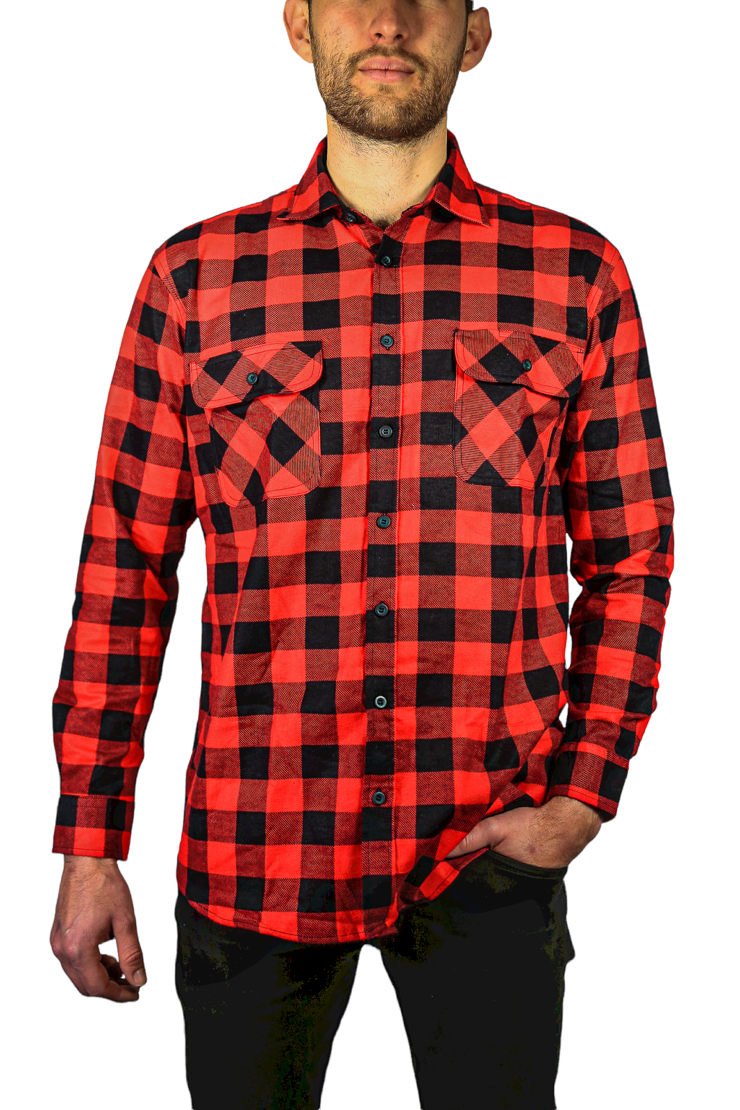 Jacksmith Quilted Flannelette Shirt Mens Jacket 100% Cotton Padded Warm Winter Flannel - Red/Black โ image 2