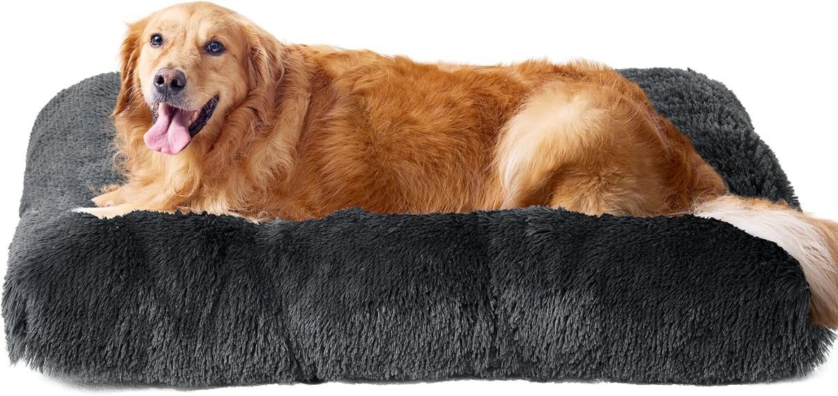 Fluffy Dog Crate Bed for Extra Large Dogs, Plush Faux Fur Pad, Calming Anti Anxiety XL Bed for Crate, Washable Soft Warm Dog Mat with Non-Slip Bottom - Dark