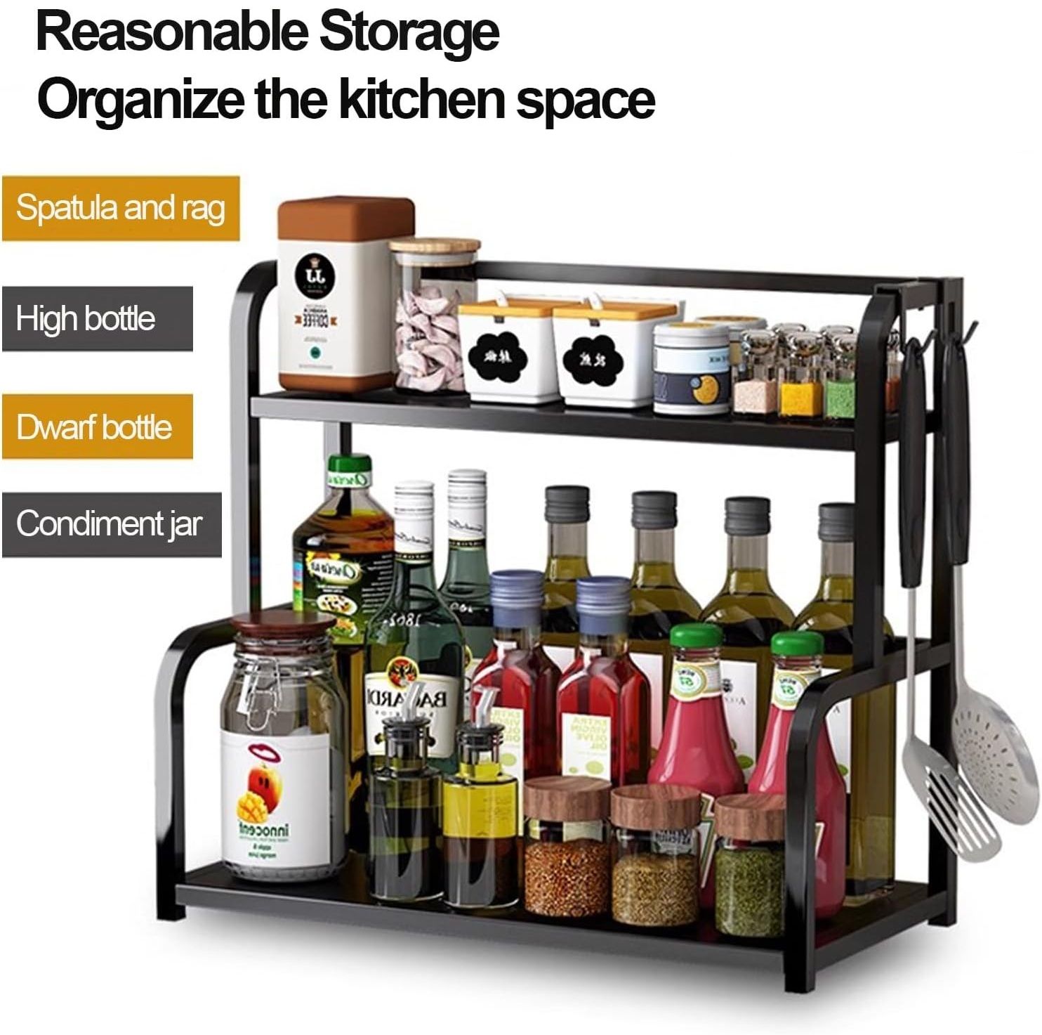 CARLA HOME 2-Tier Wooden Kitchen Countertop Spice Rack for Storage of Condiments, Oils, Jars & Seasoning Bottles — image 4