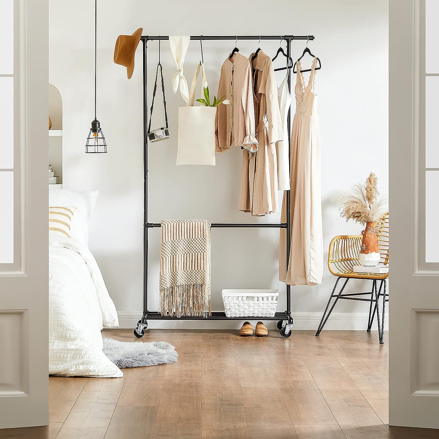 Industrial Clothing Rack Wheels Double Rod — image 3