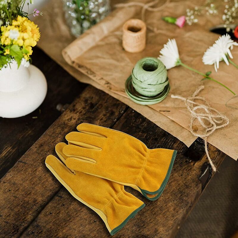 Cowhide Work Gloves, For Drivers, Diy, Gardening, Storage, Farm Work, Multifunctional (L, Yellow) โ image 3