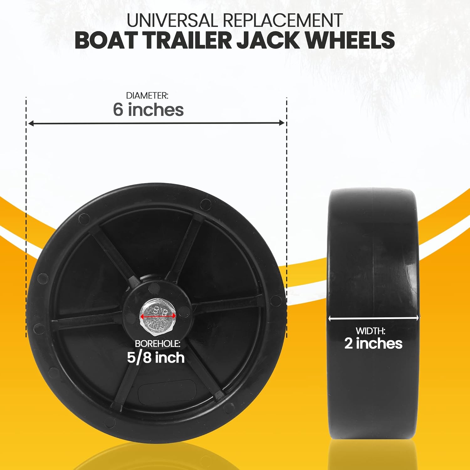 (2-Pack) 6-Inch Boat Trailer Jack Wheels - Universal Fit Black Plastic Caster Wheels - Includes All Mounting Hardware - Suitable for Boat Trailer Jacks with 1 — image 3