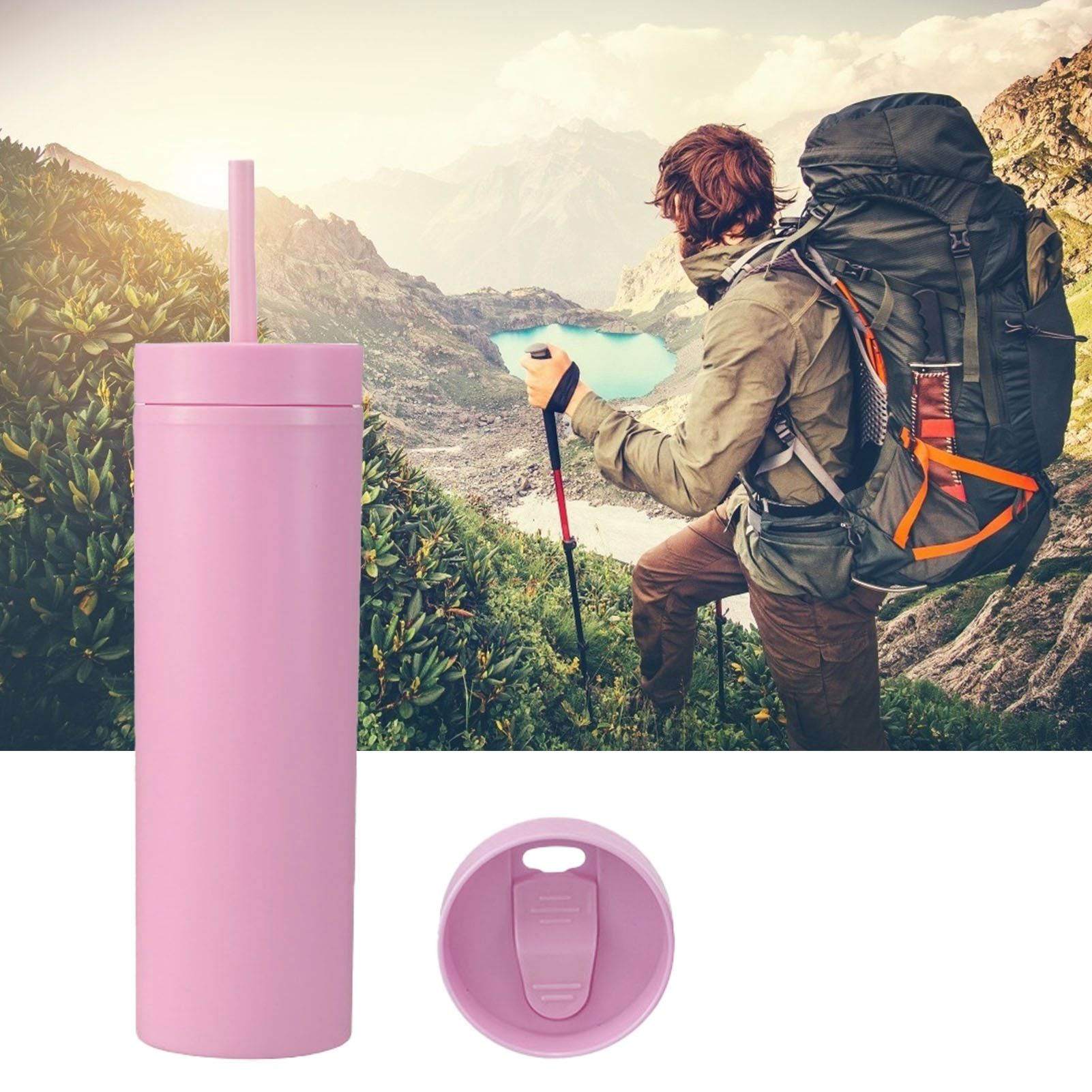 16oz Plastic Tumblers with Lids and Straws Frosting Matte Plastic Drinking Cups for Outdoor Sports 1767 Pink โ image 5