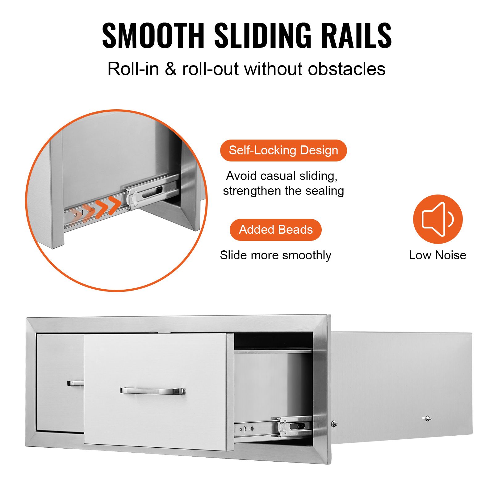 Outdoor Kitchen Drawers 30" W x 10" H x 20" D, Horizontal Double BBQ Access Drawers Stainless Steel with Handle, BBQ Island Drawers for Outdoor Kitchens or — image 5