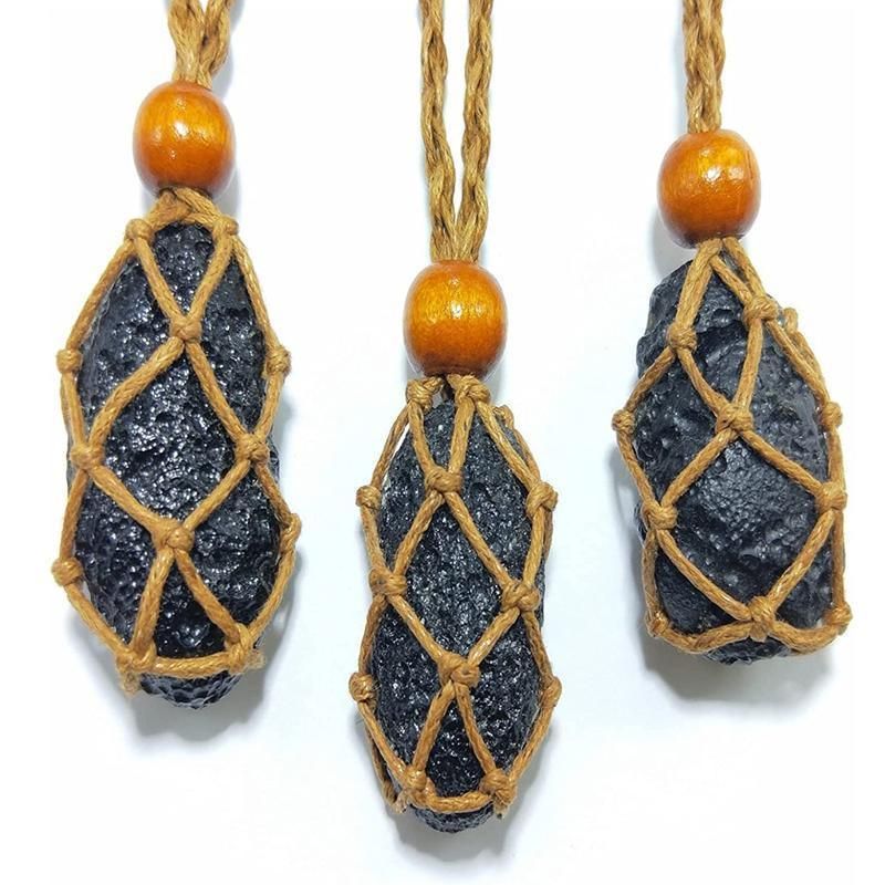 L Size Empty Stone Holder Necklace Crystal Quartz Gemstone Cage Rope Cord Pendant DIY - Brown โ image 5