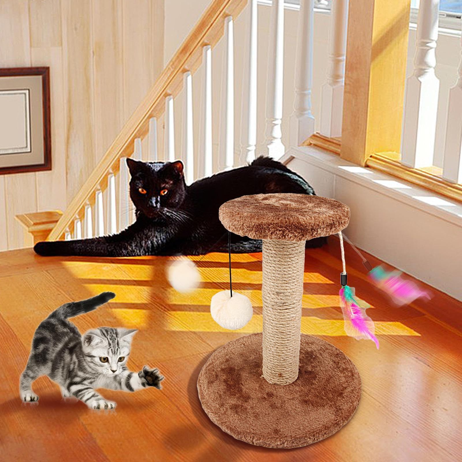 Scratcher Tower, Durable Cat Tree Tower, Cat Scratching Post, Double Layer Vertical with Fluffy Balls, Tall for Indoor Cats — image 2