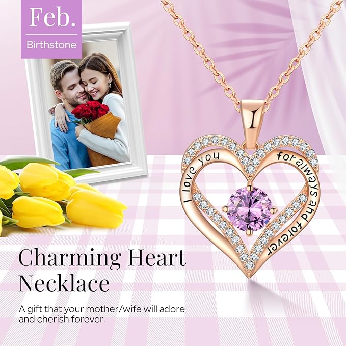 18K Rose Gold Necklaces for Women, 925 Sterling Silver Gifts for Mothers Day, Jewelry for Wife Mom Her Girlfriend, Birthstone Diamond Necklace for Birthday — image 3