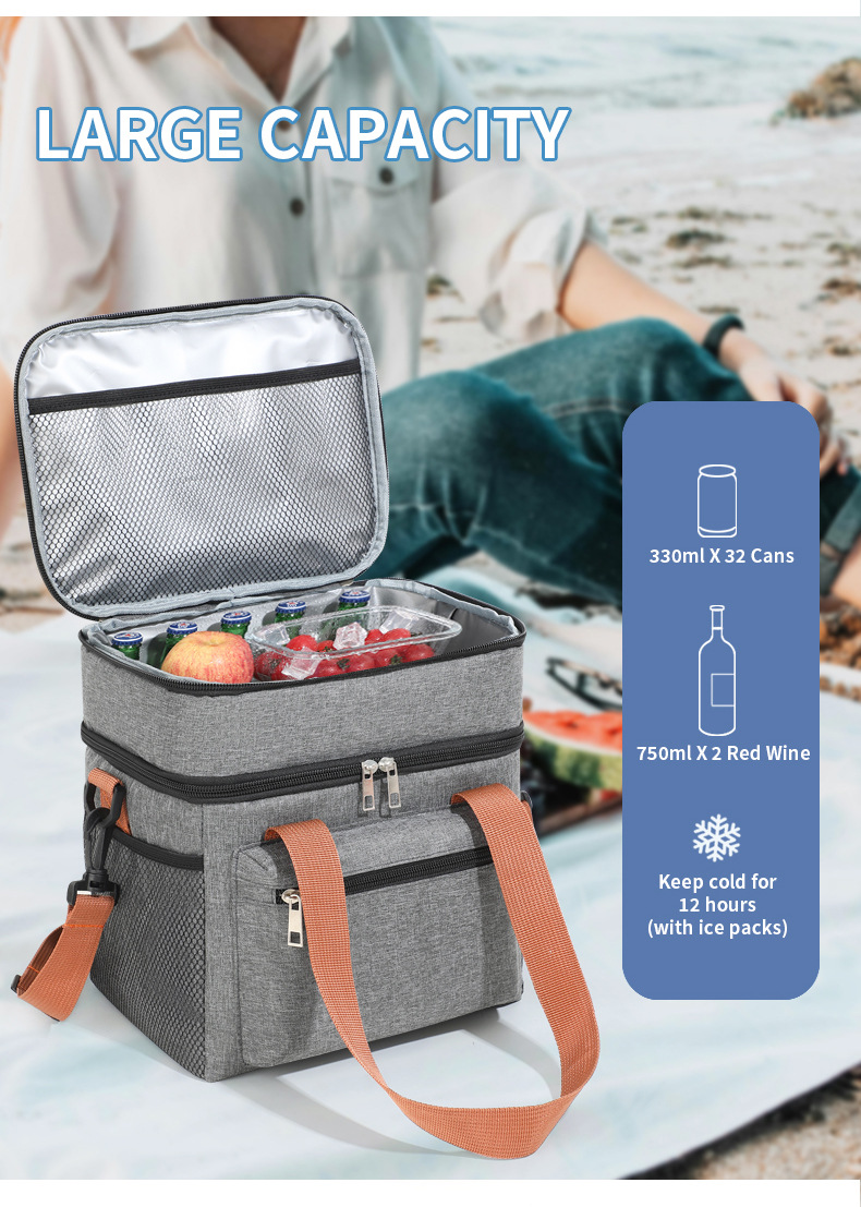 Grey Waterproof Insulated Lunch Bag - Leakproof Thermal Cooler for Food and Drinks — image 4