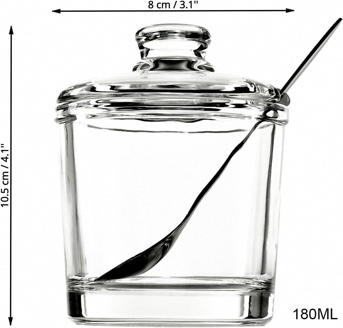 piece Classic clear glass sugar bowl with lid Serving spoon Salt shaker Pepper Storage jar Spice jar Dispenser container Sugar box Condiment Spice racks Home — image 2