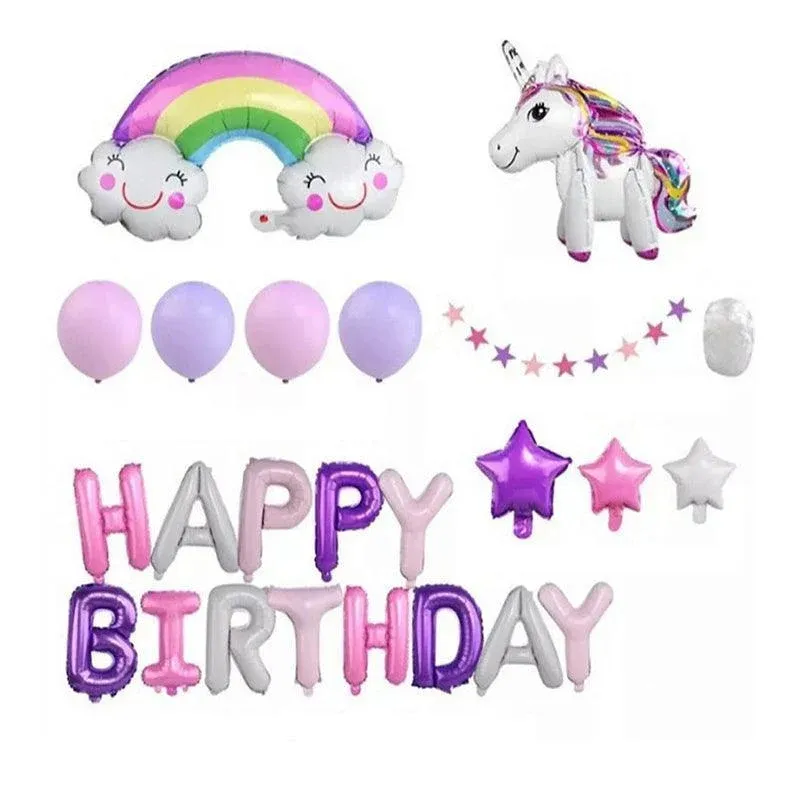 45-50 Pcs Happy Birthday 3D Unicorn Decoration Balloons Diy Decor Party Set - 01