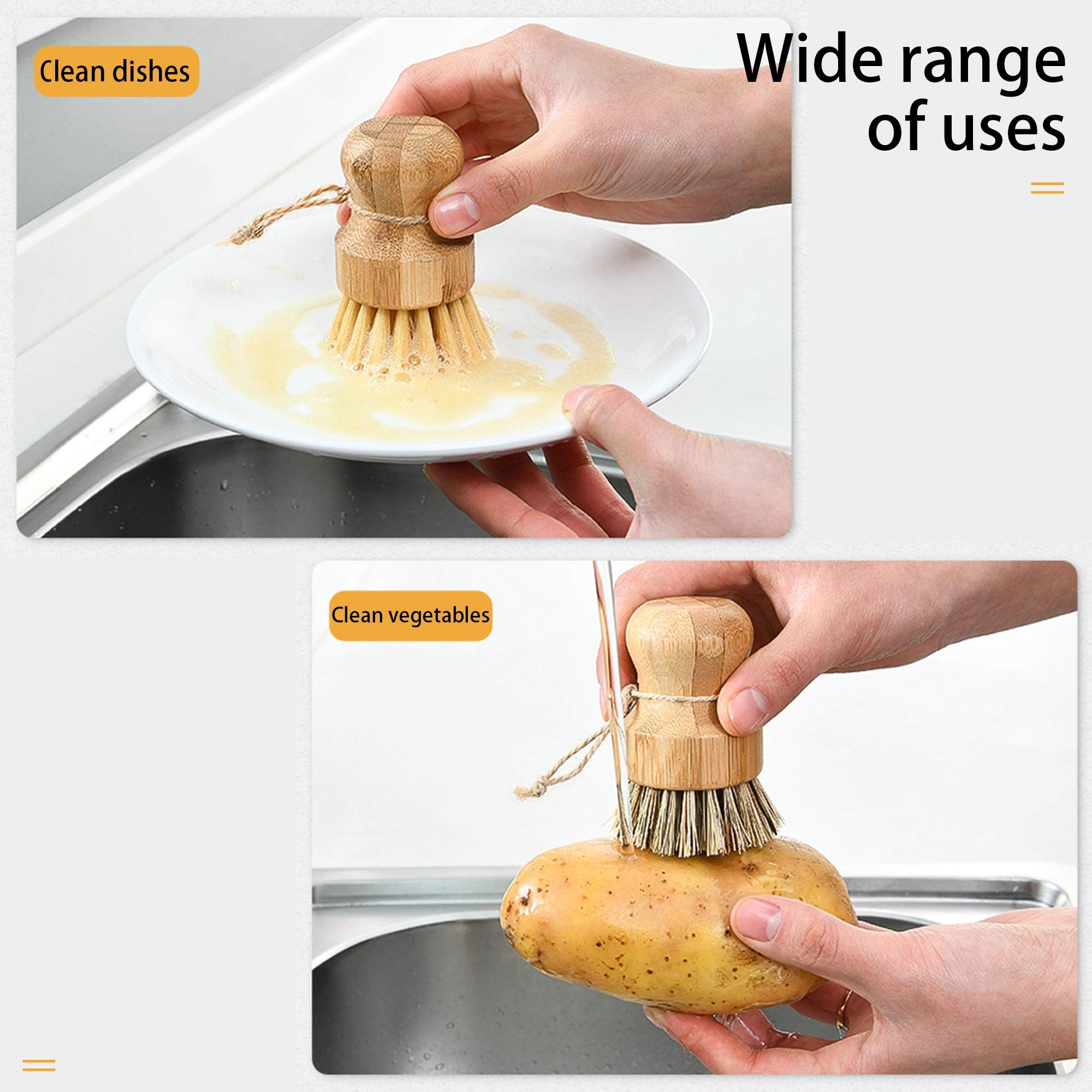 Natural Sisal Dish Washing Brush Bamboo Round Scrub Brush Pots Pans Vegetables Household Cleaning Brush — image 4