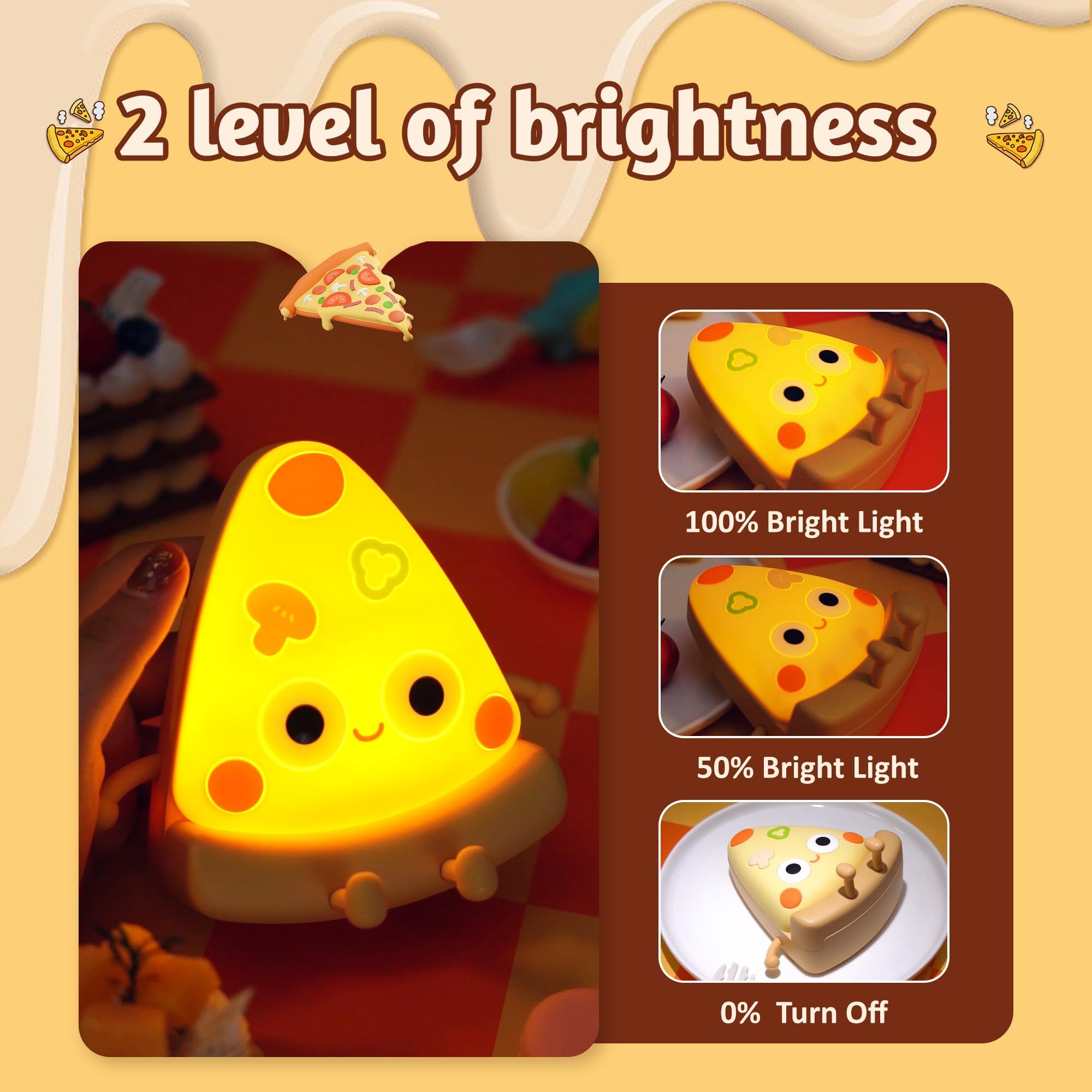 Cute Pizza Night Light, Soft Silicone Pizza LED Touch Lamp for Kid, Nursery Portable Nightlight with Dimmable Timer, Bedroom — image 2
