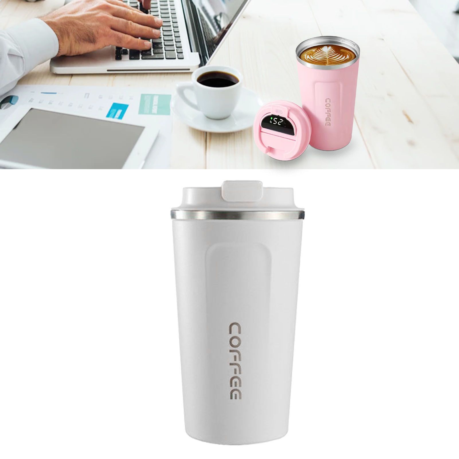 Smart Temperature Display Coffee Cup Portable 304 Stainless Steel Insulation Cup Simple Style Pure Color Generation 2nd White 380ml โ image 5
