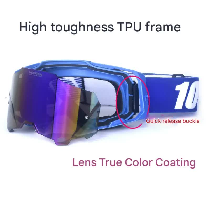 Professional Motocross & Ski Goggles - HiPER Lens, TPU Frame(Black frame with white straps-red lenses) — image 2