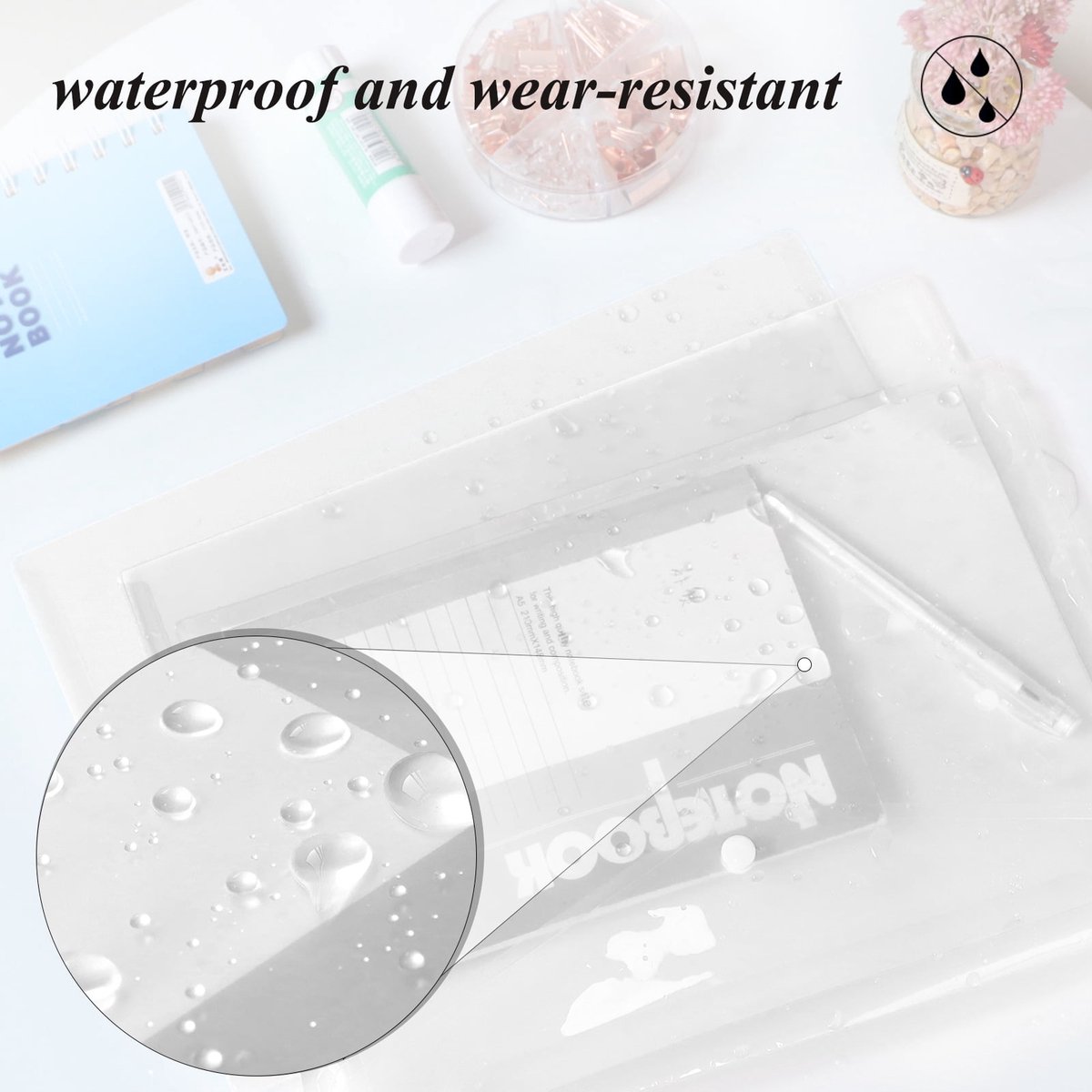 Waterproof folder - Plastic envelope - 12-pack - Transparent A4 letterhead size - with snap closure - Suitable for schools and offices โ image 2