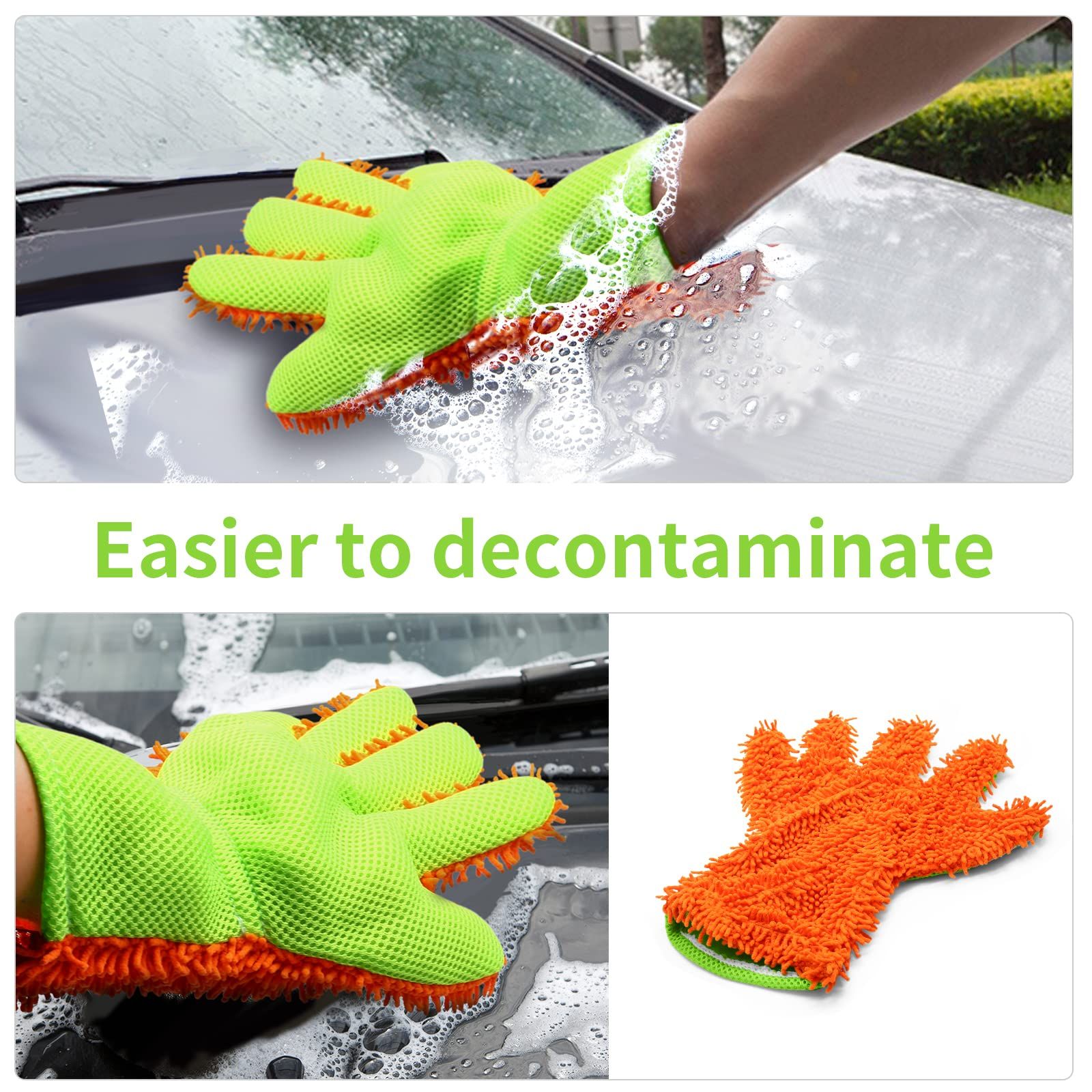 1PCS Car Wash Mitt Scratch Free, 5-Finger Microfiber Wash Mitts, Car Interior Exterior Cleaning Gloves (Orange) — image 3