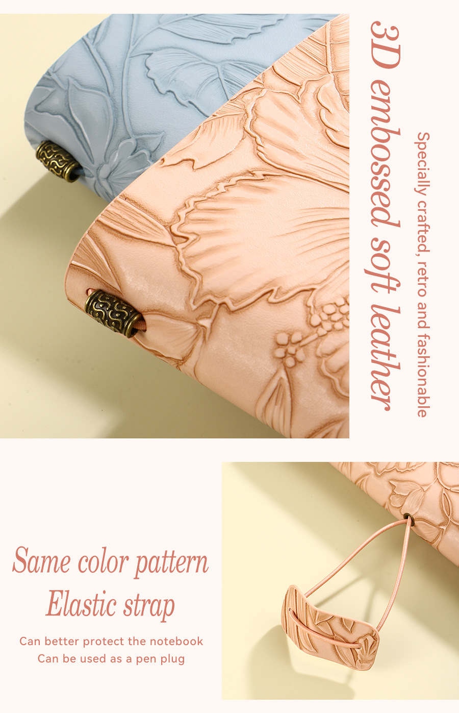 Dark blue 2-Pack Vintage Floral Embossed PU Leather Journals - 192 Pages Each โ image 3