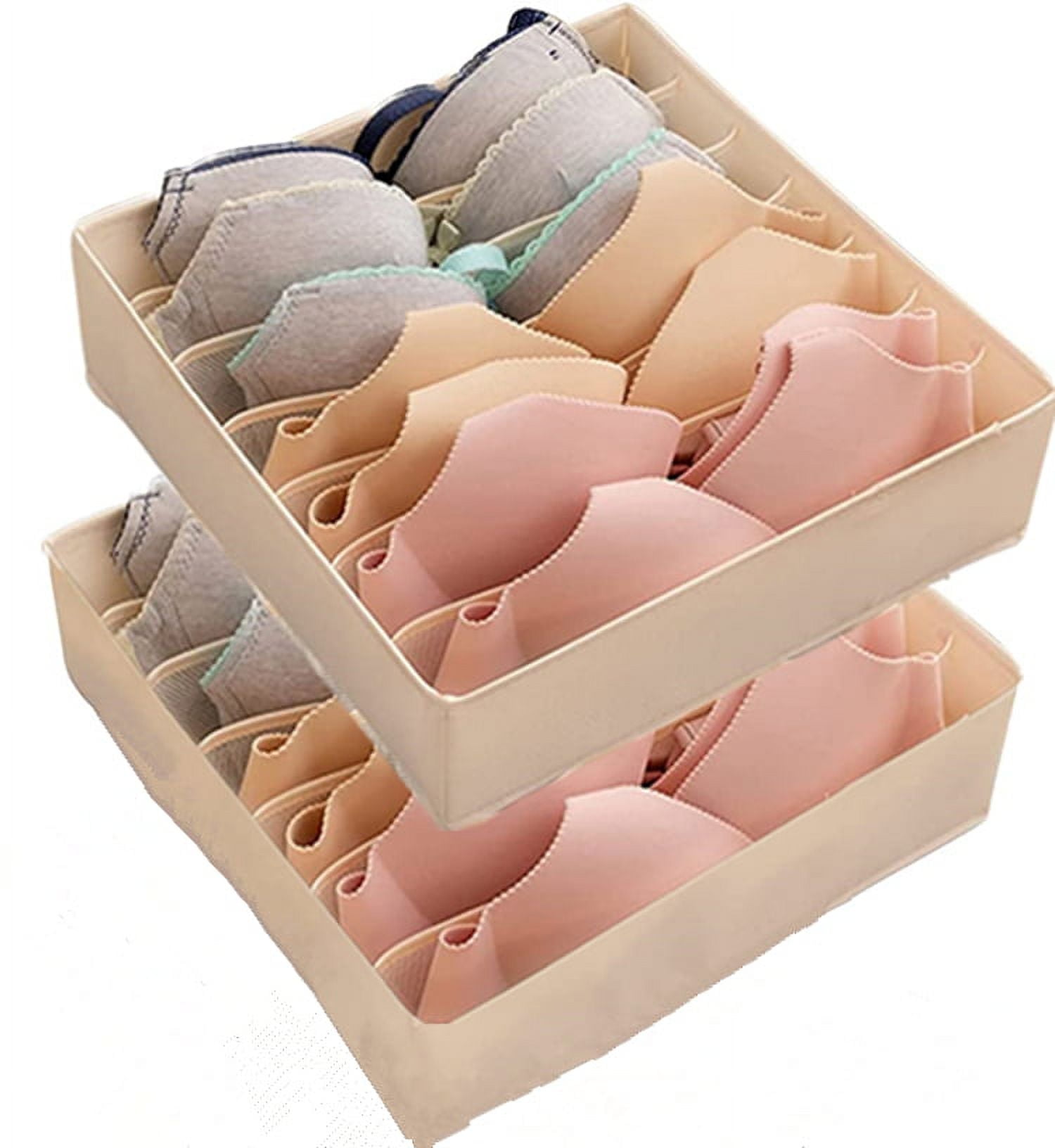 Wardrobe Clothes Organizer for Jeans, Upgraded Drawer Organizers for Clothing with Handle Foldable, Drawer Organizers Clothes(Gray,1PCS-M) 2PCS-7 Cell Beige