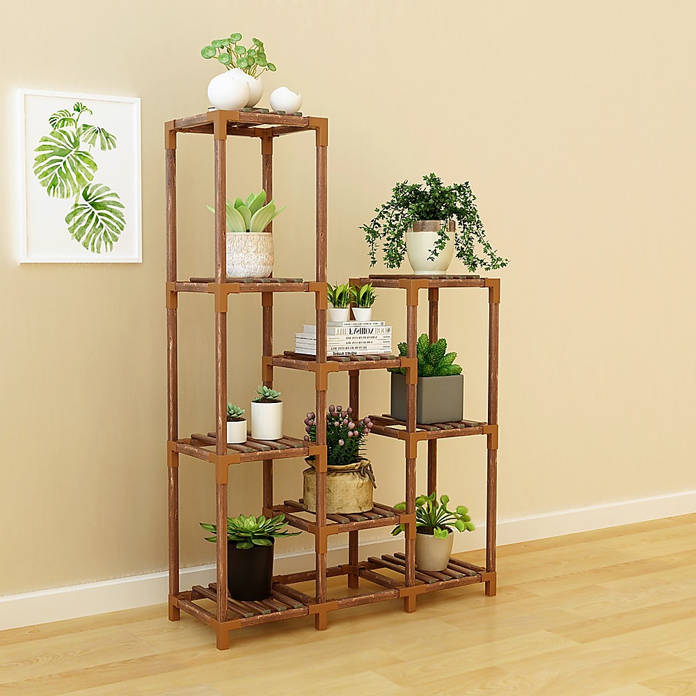Indoor Outdoor Garden Plant Stand Planter Flower Pot Shelf Wooden Shelving - 9 Shelves โ image 5
