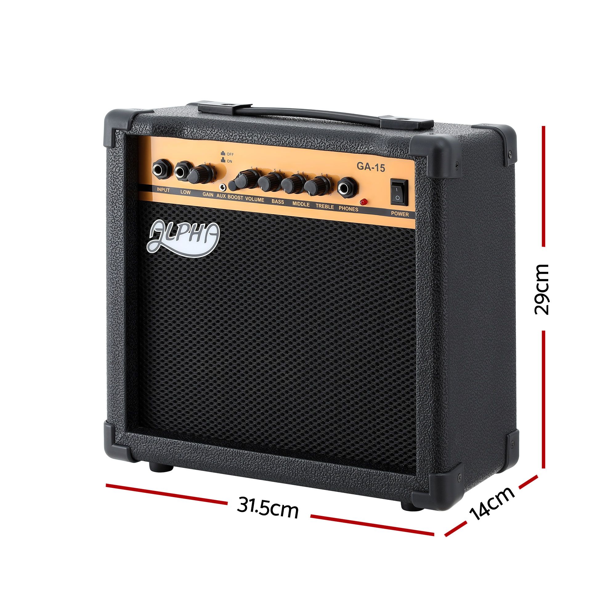 Alpha 20W Guitar Amplifier Portable Practice Amp Overdrive 3-Band EQ Black — image 2