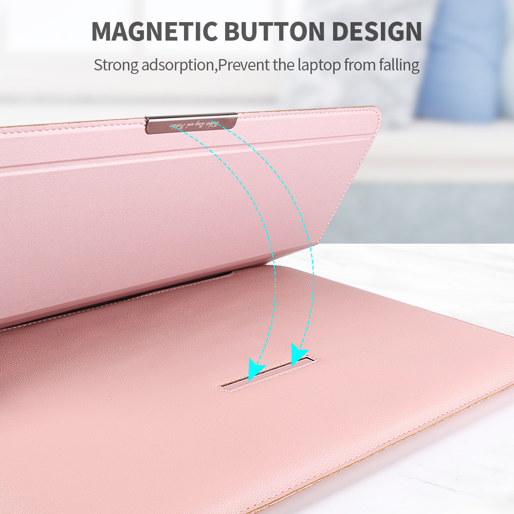 Red 3-in-1 Laptop Sleeve with Built-In Stand & Wrist Rest – Waterproof PU Protective Case for 15/16 Inch Laptops, Portable and Ergonomic Design — image 4