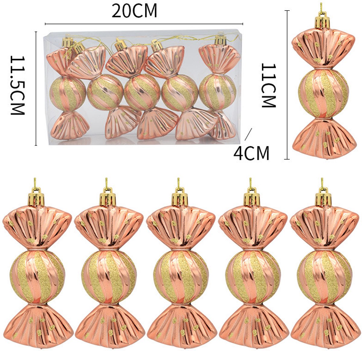 Christmas Decorations - Painted Candy Tree Decorations - Rose Gold (5 per box)