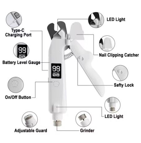 Black Paw Hair Trimmer and White Pet Nail Clipper Set USB Rechargeable Dog Cat Grooming Kit LED Display Low Noise Paw Shaver Nail Grinder 2 in 1 Pet Beauty โ image 5
