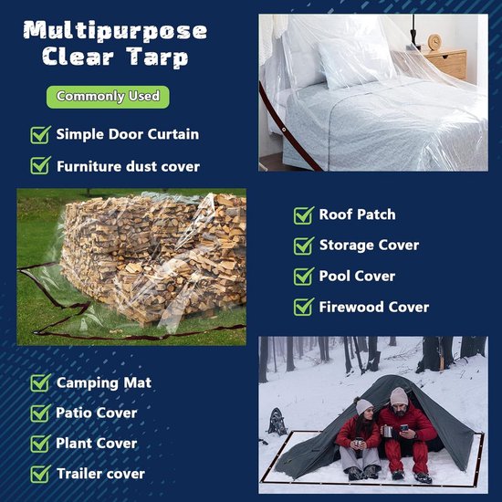 Waterproof Tarpaulin - Transparent - Durable tarpaulin with 10x10 eyelets, Large (Small) transparent tarpaulin for outdoor use - Suitable for — image 3