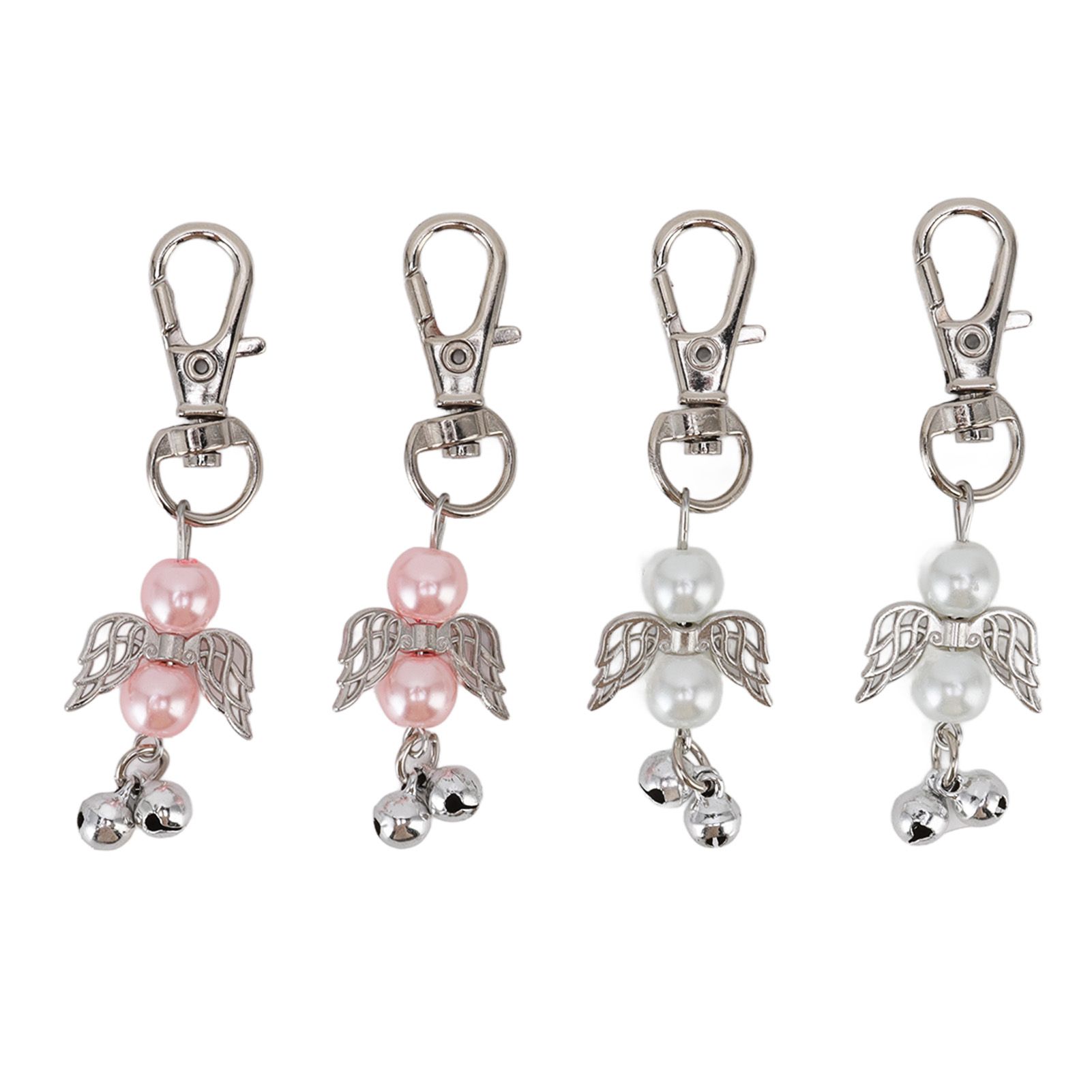 30 Sets Angel Keychain Pink White Angel Bell Pearl Keychain Baby Shower Party Decoration Gift Bag Tag Key Pendant Favors — image 5
