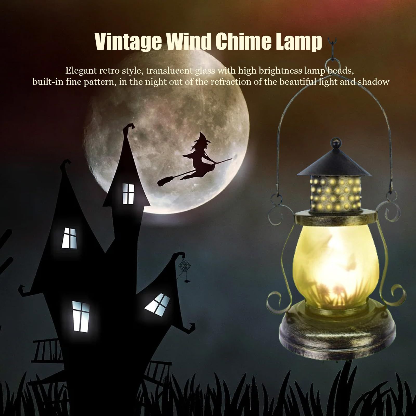Solar Wind Chimes for Outdoor, Iron Hollow Wind Chimes Garden Decor Lantern Hanging Solar Landscape Lights Wind Bells — image 2