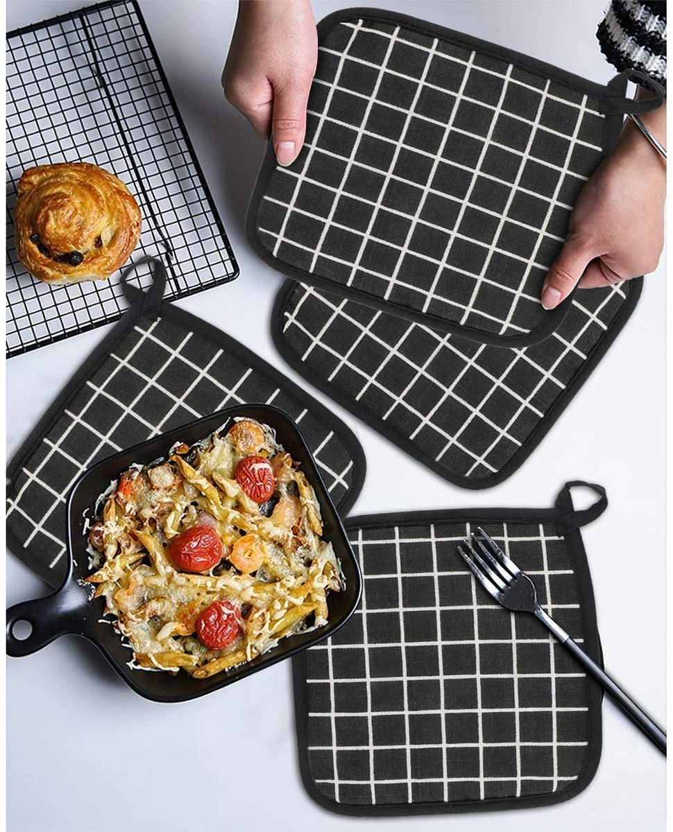 Potholders - Cotton Potholders - Fabric Mitts - Heat Resistant Placemats - Square Potholders - with Pockets - Set of 4 for Cooking and Baking in the Kitchen โ image 4