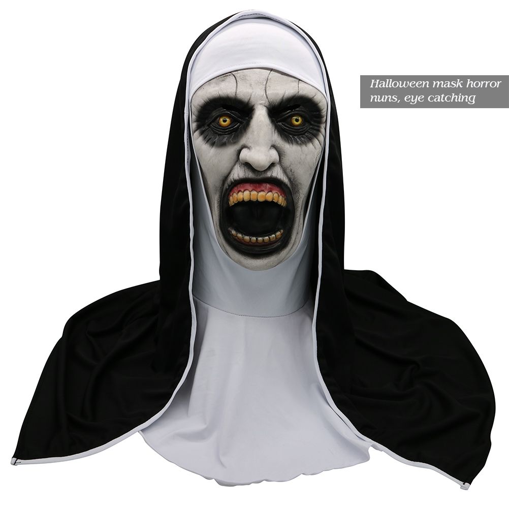 Halloween Nun Horror Mask Cosplay Scary Latex Masks With Headscarf Full Face Helmet Halloween Party Props — image 5
