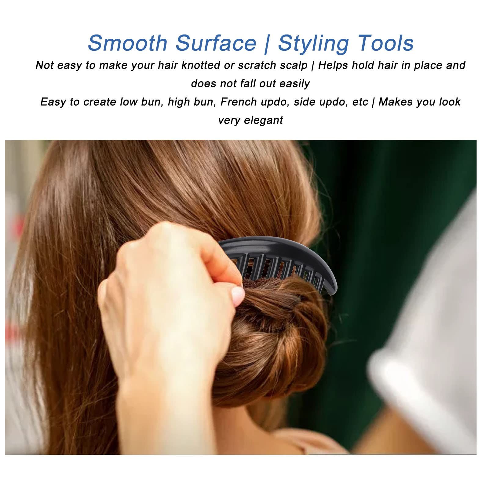 French Hair Side Comb Small Rounded, Black, French Twist Hair Combs, Strong Hold Hair Clips for Women Bun Chignon — image 3